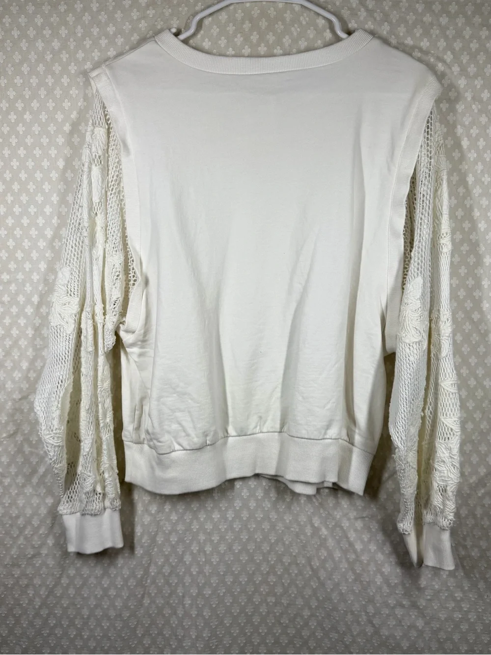 Anthropologie White Lace Floral Mesh Long Sleeve‎ Sweatshirt